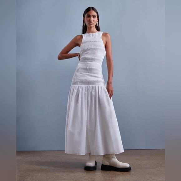 SIR the label Dresses & Skirts - Sir the Label 0 Xanthe White Midi Dress Shirred Ruched